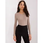Tmavě béžové žebrované tričko s výstřihem RV-BZ-9210.73-dark beige Velikost: L/XL