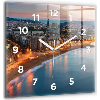 Hodiny Velké Skleněné Hodiny s potiskem Nástěnné Tiché ručičky Pláž v Barceloně