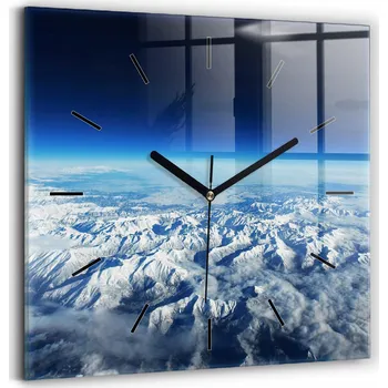 Hodiny Skleněné nástěnné hodiny do kanceláře s grafikou - Krajina: Pyreneje, 30x30 cm
