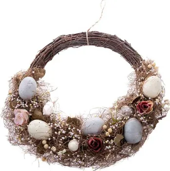 Velikonoční dekorace Casa de Engel Závěsný velikonoční věneček s vajíčky a květinami, 36 cm