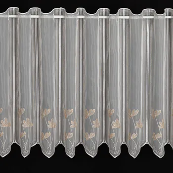 Záclona Voálová vitrážová záclona 40335/50, vyšívané béžové lístky na bílé, výška 60cm (v metráži)