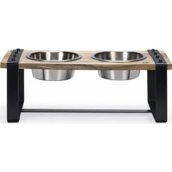 Miska pro psa Dvojmiska se stojánkem, KARINTO, hnědo - černá, 48 x 22 x 18 cm