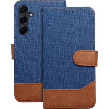 Pouzdro na mobilní telefon Flip pouzdro JEANS Book – Samsung Galaxy A52, modré (Flip pouzdro JEANS Book – modré knížkové pouzdro z textilu pro Samsung Galaxy A52 se stojánkem a kapsami na karty)