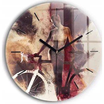 Hodiny Foto Skleněné Hodiny Nástěnné Do Moderních Interiérů Žena a kolo průměr 60 cm