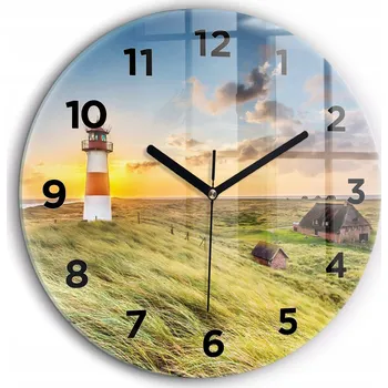 Hodiny Skleněné foto hodiny na zeď Maják kulatý černé ručičky průměr 60 cm