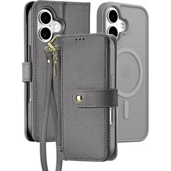 Pouzdro na mobilní telefon DUX DUCIS Lawa 2v1 odnímatelné flipové pouzdro s MagSafe a peněženkou pro iPhone 16 Plus - šedé
