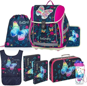 Školní batoh Školní set 8ks PREMIUM LIGHT Motýl 2 s květy
