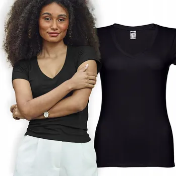 Dámské tričko Klasické dámské bavlněné tričko s výstřihem do V černé barvy, krátký rukáv, velikost XL