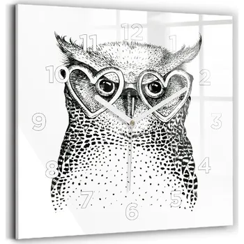 Hodiny Skleněné hodiny Moderní nástěnné hodiny Kreslená sova v brýlích 30x30