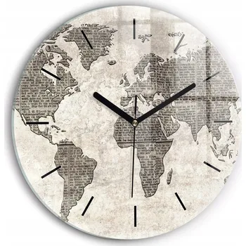 Hodiny Dekorativní nástěnné hodiny s krásnou grafikou Mapa světa noviny kulatý průměr 30 cm