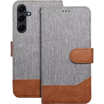 Pouzdro na mobilní telefon Flip pouzdro JEANS Book – Xiaomi Redmi 14C / Poco C75, šedé (Flip pouzdro JEANS Book – šedé knížkové pouzdro z textilu pro Xiaomi Redmi 14C / Poco C75 se stojánkem a kapsami na karty)