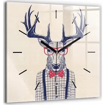 Hodiny Čtvercové Skleněné Hodiny Minimalistické Nástěnné Jelen v košili 60x60 cm