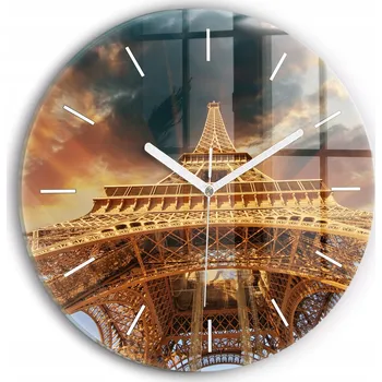 Hodiny Ozdobné nástěnné hodiny s krásnou grafikou Eiffelovy věže kulatý průměr 30 cm