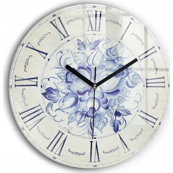 Hodiny Moderní skleněné foto hodiny na zeď Modré květy kulatý XXL průměr 60 cm