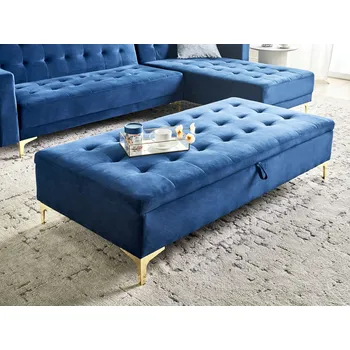 Taburet Úložný taburet námořnická modrá sametové čalounění podnožka stolička s úložným prostorem zlaté nohy moderní styl obývací pokoj Beliani