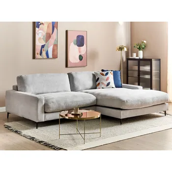 Pohovka Rohová pohovka levá strana světle šedá žinylková polyesterová tkanina kovové černé nohy 190 x 272 x 83 cm 3místná pohovka ve tvaru L moderní styl Beliani