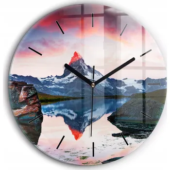 Hodiny Nástěnné hodiny Stellisee Matterhorn jezero kulatý černé ručičky průměr 60 cm