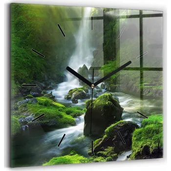 Hodiny Skleněné hodiny s potiskem Tiché Nástěnné Hodiny Vodopád a skály 30x30