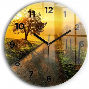 Hodiny Skleněné nástěnné hodiny do obýváku se vzorem Mlha při východu slunce fi60 cm