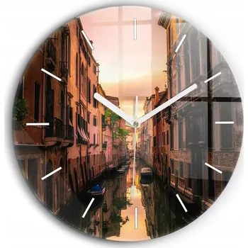 Hodiny Skleněné foto hodiny na zeď Pohled na kanál ve městě bílé ručičky průměr 60 cm
