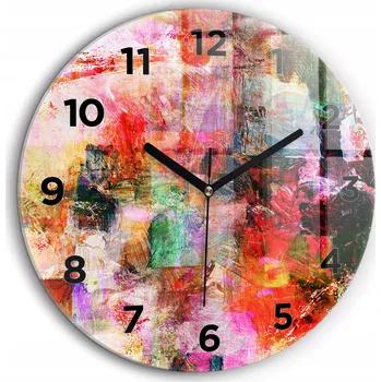 Hodiny Skleněné foto hodiny na zeď Abstraktní kompozice černé ručičky průměr 60 cm