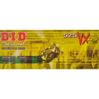 Řetězová sada pro motocykl řetěz 525VX, D.I.D. - Japonsko (barva černá, 102 článků vč. spojky ZJ) 525VX-102BB-ZJ