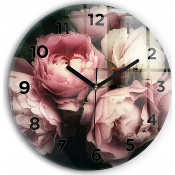 Hodiny Ozdobné nástěnné hodiny s krásnou grafikou Kytice růžových růží, kulatý, průměr 30 cm