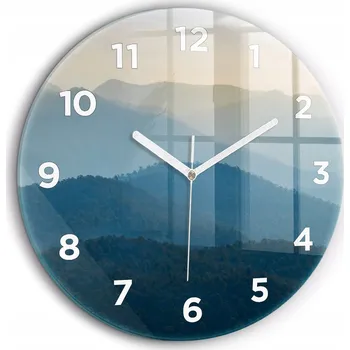 Hodiny Skleněné foto hodiny na zeď Abstrakce Horská krajina bílé ručičky průměr 60 cm