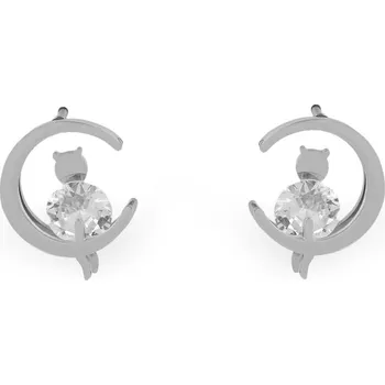 Náušnice Náušnice z nerezové oceli kočka s broušeným kamínkem Varianta: 1 stříbrná, Balení: 1 pár