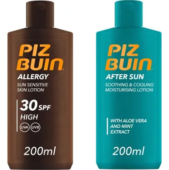 Přípravek po opalování Piz Buin Set Allergy Lotion SPF 30 + After Sun Moisturising Lotion opalovací krém a zklidňující krém po opalování 200 ml + 200 ml