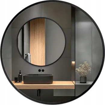 Zrcadlo Kulaté Zrcadlo o průměru 80 cm v černém hliníkovém rámu s LED podsvícením