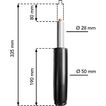 Onpira Černý křeslový / židlový píst Celková délka: 335 mm