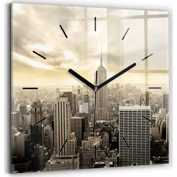 Hodiny Skleněné hodiny s motivem New Yorku, tichý mechanismus, loft styl, nástěnné