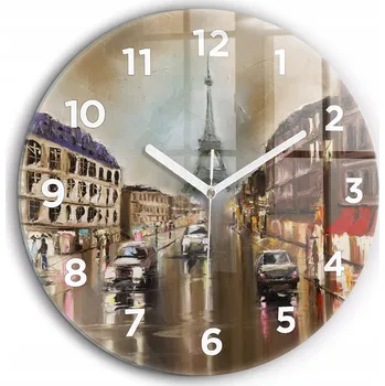Hodiny Moderní skleněné nástěnné hodiny Architektura města Paříž kulatý průměr 60 cm