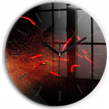 Hodiny Moderní skleněné hodiny s grafikou na zeď Papričky chili kulatý průměr 30 cm