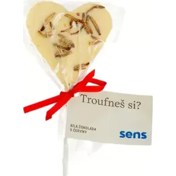 Čokoláda SENS Lízátko z bílé čokolády s praženými červíky (30g)