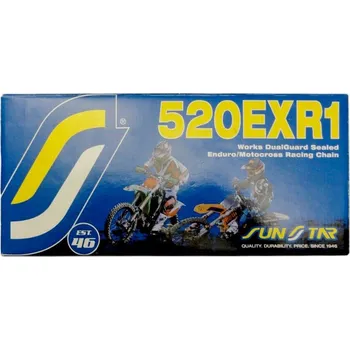 Řetězová sada pro motocykl řetěz 520EXR1, SUNSTAR (x-kroužek, barva zlatá, 118 článků) KTM SX 250 1996-2012