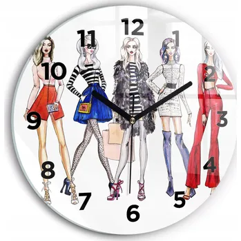 Hodiny Minimalistické Skleněné Nástěnné Hodiny s S Potiskem Módní dívky průměr 30 cm
