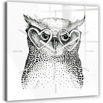 Hodiny Skleněné hodiny Moderní nástěnné hodiny Kreslená sova v brýlích 30x30