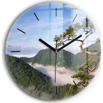 Hodiny Skleněné minimalistické hodiny na zeď Sokolica Wierch v Pieninách fi60 cm