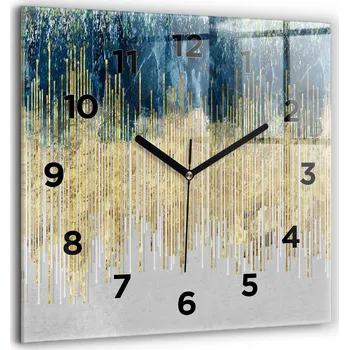Hodiny Skleněné nástěnné hodiny do obýváku s dekorativním vzorem a zlatem 60x60 cm