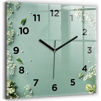 Hodiny Skleněné nástěnné hodiny s motivem jemných květů, tvrzené, 30x30 cm
