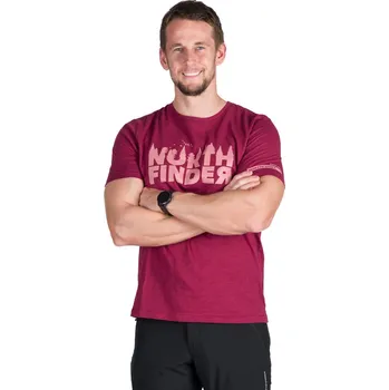 Northfinder Pánské outdoorové triko z organické slub bavlny JOSEF, tmavě rudá,