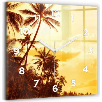 Hodiny Minimalistické Čtvercové Skleněné Hodiny Nástěnné Sluneční palmy 30x30 cm