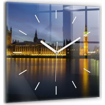 Hodiny Čtvercové Skleněné Nástěnné Hodiny s motivem Paláce Winchester Londýn 60x60 cm