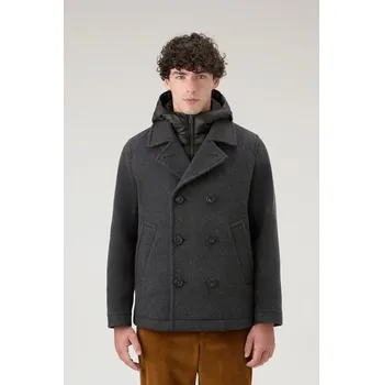Dámský kabát Woolrich Woolrich Melton Wool 2in1 Peacoat Charcoal Melange šedá XXL