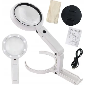 Lupa ZVĚTŠOVACÍ SKLO 8x LED Stojan NAPÁJENÍ USB/Baterie 11x SVĚTLO