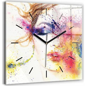 Hodiny Skleněné nástěnné hodiny - Portrét tajemné ženy 30x30 cm