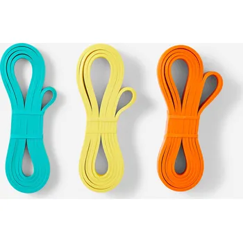 DOMYOS Sada 3 posilovacích gum 15, 25, 35 kg + Freeletics 3 měsíce zdarma MODRÁ|ORANŽOVÁ|ŽLUTÁ