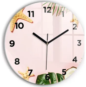 Hodiny Moderní skleněné nástěnné hodiny s potiskem Letní nálada, kulatý, průměr 30 cm